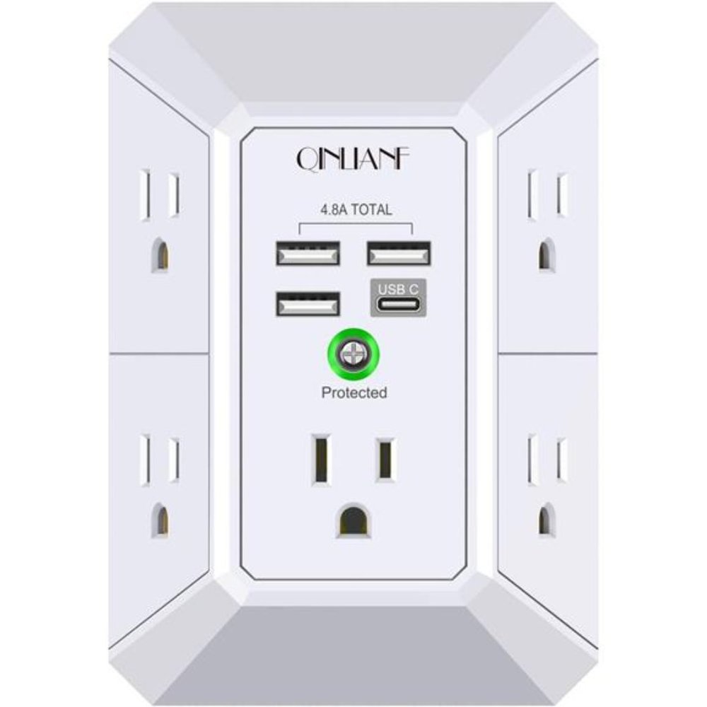 USB Wall Charger, Surge Protector, QINLIANF 5 Outlet Extender with 4 USB Ports